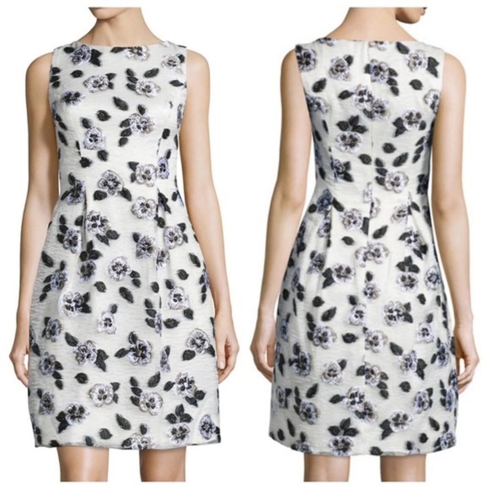 Lela Rose Betsy Ivory Black Floral Sheath Dress Size 8